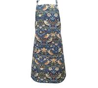 Auntie Morags Le Chateau William Morris Navy Blue Strawberry Thief Cotton Apron - Kitchen Linens Gifts - Adjustable Halter Neck Adults Apron