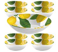 Auntie Morags Lemon Fresh Melamine Large Pasta Serve Bowl & Low Bowls (9)