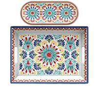Auntie Morags Purely Home Rio Medallion - Outdoor/Picnic/BBQ - Plastic/Melamine - 2 Piece - Serving Tray Set