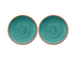 Auntie Morags Rustic Swirl Turquoise Melamine Dinner Plate set (2)