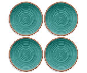 Auntie Morags Rustic Swirl Turquoise Melamine Dinner Plate Set (4)