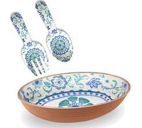 Auntie Morags Turquoise Floral Melamine/Plastic Outdoor/BBQ/Picnic - 2 Piece Salad Serving Set