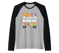Auntie of The Brewing Baby Halloween Pregnancy Reveal Design Raglan Baseball Tee