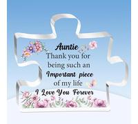 Auntie Puzzle Plaques Mother's Day Gifts Aunt Appreciate Birthday Present Aunty Acrylic Sign Home Decorations Christmas Souvenirs Thank You for Being Such An Important Piece Quotes Keepsake Flower