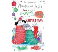 Auntie & Uncle Christmas Card Cute Dog & Cat In Stockings 7.5" x 5" Lovely Verse