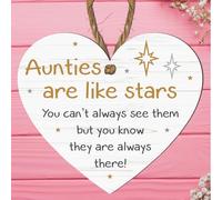 Aunties Are Like Stars Heart-Shaped Plaque - Sentimental Gift for Aunts, Hanging Sign with Twine, White Wood Effect with Star Accents, Keepsake for Special Aunties (Medium: 15 cm (H) × 13 cm (W))
