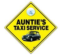 Auntie's Taxi Service Sign, Auntie's Taxi Sign. A Suction Cup Car Sign For Auntie, London Black Cab Taxi Sign 14cm x 14cm