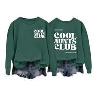 Aunts Club Women's Comfy Crewneck Sweatshirt: Auntie Letter Print Long Sleeve Pullover Top - Christmas Sweatshirt (Green, S)