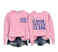 Aunts Club Women's Comfy Crewneck Sweatshirt: Auntie Letter Print Long Sleeve Pullover Top - Christmas Sweatshirt (Pink, L)