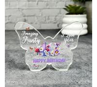 Aunty 40th Happy Birthday Present Floral Butterfly Plaque Keepsake Gift - Small Gifts For Him For Her, Present, Acrylic Plaque, Unqiue Gift, Ornament, Décor, Plaque, trinket, Keepsake Gift