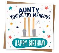 Aunty Birthday Card - You're Try-Mendous Cricket Pun Card for Aunt with Happy Birthday Message