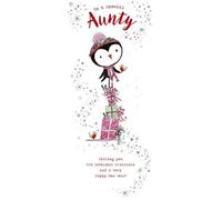 Aunty Christmas Card from The Daisy Patch Range - Penguin on Parcels - Foil Finish - for Her