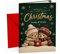 Aunty & Uncle Christmas Card, Teddy Bears with Hot Cocoa Mug | Large A5 Card with Printed Christmas Verse; Teddy Bears with Hot Cocoa Mug for Aunty & Uncle Christmas
