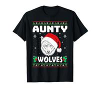 Aunty Wolves Wearing Santa Hat Wolf Lover Ugly Christmas T-Shirt