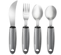 AuntyFey 4PCS Weighted Adaptive Utensils, Parkinsons Utensils for Hand Tremors, Elderly, 3.5oz Weighted Utensils for Tremors and Parkinsons Patients, Disabled (Gray, Straight)
