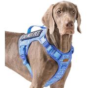 AUNZO - Blue Tactical Dog Harness for Large Dogs No Pull, Adjustable Pet Harness with K9 Reflective Handle, Military Service Dog Vest for Walking Hiking Training Ethnic Blue XL