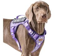AUNZO - Tactical Harness for Large Dogs No Pull, Easy to Walk, Adjustable, Reflective, Breathable and Comfortable, Purple, Geometric