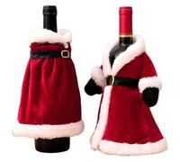 AUOCATTAIL 2 Pack Christmas Wine Bottle Cover Red Velvet Knit Sweater Dress Santa Claus Wine Bottle Bags Holder Dining Table Decor for Xmas New Year Birthday Wedding Holiday Party Decoration