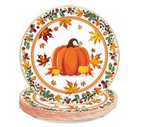AUOCATTAIL 24Pcs Fall Maple Leaf Pumpkin Paper Plates Thanksgiving Party Supplies 7" Autumn Maple Leaves Disposable Dinnerware Dinner Dessert Plate Tableware for Thanksgiving Birthday Holiday Party