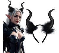 AUOCATTAIL Devil Horns Headband Gothic Cosplay Devil Dress Up Hair Hoop Demon Horn Witch Headpiece for Women Halloween Carnival Masquerade Party (Black)