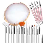 AUOCATTAIL Nail Art Design Tools - 15pcs Painting Brushes Set with 5pcs 2-way Dotting Pens & Gold-rimmed Resin Palette, White