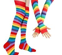 AUOCATTAIL Womens Rainbow High Socks Gloves Set Over Knee Striped Socks Rainbow Dash Cosplay Accessories for Girls, Multi, 27