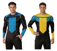 Auoctey Mens Invincible Mark Grayson Shirt Cosplay Costume Blue Invincible Costume Top Shirts Long Sleeve Summer Tshirt Suit (Yellow, X-Large)