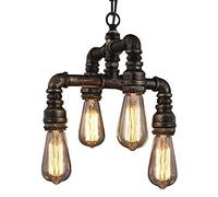 Auoeer 4-Lights Hanging Fixture Ceiling Chandelier Lighting Pendant Lighting Wrought Iron Steampunk Water Pipe Retro Loft Hanging Lamp Fixture Industrial Vintage Farmhouse Restaurant E27