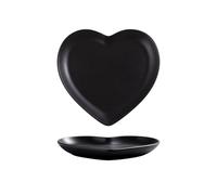 Auoeer Ceramic Creative Love Heart-shaped Couple Dinner Plate Tableware Cake Tray Fruit Snack Steak Pasta Western Food Plate Porcelain (Color : 8 inch plate black)