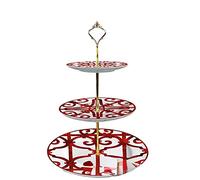 Auoeer Metallic Red Serving Platter for Dinner Party Wedding Snack Cake Plate Fruit Tray Aesthetics Porcelain Dish for Table Decoration (Color : Three layer rack)