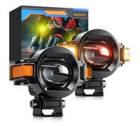 AUOKAY - Motorcycle LED Fog Lights, Auxiliary Lights, 4 Modes 60W White & Amber LED Work Light DRL for Motorcycle ATV UTV Trucks Pack of 2