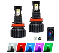 AUOKAY RGB Fog Light Bulb,H11/H8/H9 Multi-Color Bluetooth APP Control High Bright SMD 3000LM Driving DRL Fog Lights Bulbs