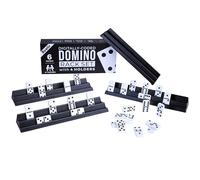 Auolis Dominoes Set for Adults & Kids with 4 Racks : 4 Digitally-Coded Holders，28 Double-6 Tiles, Stackable Storage, Luxury Gift Case (Black)