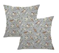 Auomily Birds Throw Pillow Cushion Cover, Sparrows with Blooming Daisies Greyscale Spring Decorative Square Accent Pillow Cover, 18"" X 18"" Throw Pillowcase for Sofa Bed, Set of 2, A-spring-vpc06