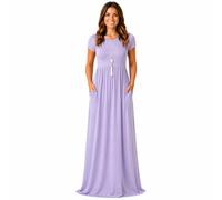 AUOMITH Women's 2025 Summer Short Sleeve Empire High Waist Long Maxi Dress with Pockets