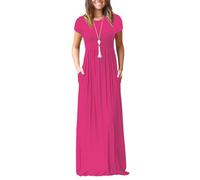 AUOMITH Women's Long/Short Sleeve Loose Plain Maxi Casual Empire Waist Long Dresses with Pockets, Clothes Women, Hot Pink, XL