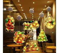 auons 6PCS Christmas Window Decoration Lights, Christmas Hanging Decorative Lights, Lighted Snowman Santa Claus Silhouette Lights with Sucker Hook, Indoor Christmas Decorations, Battery Operated
