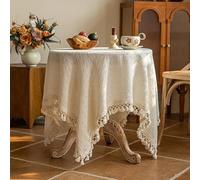 auons Beige Rectangle Tablecloth Cotton Linen Table Cloths with Tassels Macrame, Rustic Farmhouse Dust-Proof Shabby Chic Table Cover, 87x53 inch