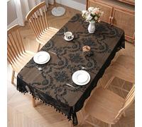 auons Black Floral Lace Tablecloth Rectangular French Flower Embroidered Table Cloths with Tassels for Dining Wedding Reception Party Festival Tabletop Decor, 55x40 inch