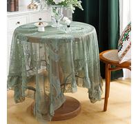 auons Green Lace Rectangular Tablecloth with flounce, Chic Overlay Ruffles Table Cloth, French Rustic Vintage Embroidered Table Cover for Wedding Party Banquet Reception Home Decor, 55x72inch