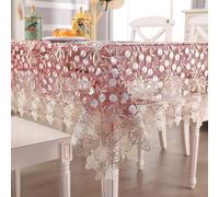 auons Lace Tablecloth Rectangle Chic Embroidered Table Cover, Vintage Elegant Floral Design Table Cloth for Wedding Banquet Birthday Party Formal Dining Table, Wine Red, 53×53in