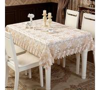 auons Lace Tablecloth Rectangle Chic Embroidered Table Cover, Vintage Elegant Floral Design Table Cloth for Wedding Banquet Birthday Party Formal Dining Table, Coffee White, 52×71in