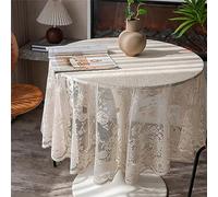 auons Round Lace Tablecloth, 60 inch Vintage Floral Embroidered Table Cloth, Romantic Chic Lace Table Cover for Wedding Banquet Party Holiday Dinner Decor, Beige