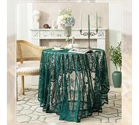 auons Round Lace Tablecloth 60 inch, Vintage Floral Embroidered Table Cloth, Romantic Chic Lace Table Cover for Wedding Banquet Party Holiday Dinner Table Decor, Dark Green