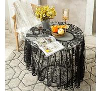 auons Round Lace Tablecloth 60 inch, Vintage Floral Embroidered Table Cloth, Romantic Chic Lace Table Cover for Wedding Banquet Party Holiday Dinner Table Decor, Black