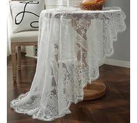 auons Round Lace Tablecloth 60 inch, Vintage Floral Embroidered Table Cloth, Romantic Chic Lace Table Cover for Wedding Banquet Party Holiday Dinner Table Decor, White