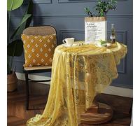 auons Round Lace Tablecloth 60 inch, Vintage Floral Embroidered Table Cloth, Romantic Chic Lace Table Cover for Wedding Banquet Party Holiday Dinner Table Decor, Yellow
