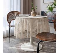 auons Round Lace Tablecloth 75 inch, Vintage Floral Embroidered Table Cloth, Romantic Chic Lace Table Cover for Wedding Banquet Party Holiday Dinner Table Decor, Beige