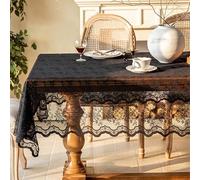 auons Vintage Black Lace Tablecloth for Rectangle Tables, Elegant Boho Flower Embroidered Hollow Lace Overlay Table Cloths for Halloween Wedding Tea Party Decor, 55x120 Inch