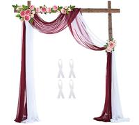 auons Wedding Arch Sheer Drapery Backdrop Voile Curtain Chiffon Draping Fabric 20Ft Sheer Curtains Arbor Drapery for Wedding Ceremony Reception Party Ceiling Decor, White and Wine Red, 2 Panels